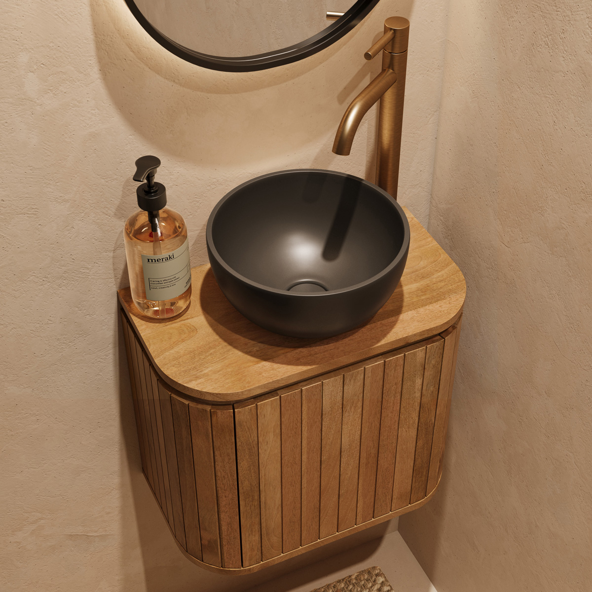 Livli Estrela toiletmeubel links 40cm ribbelfront met mat zwarte waskom