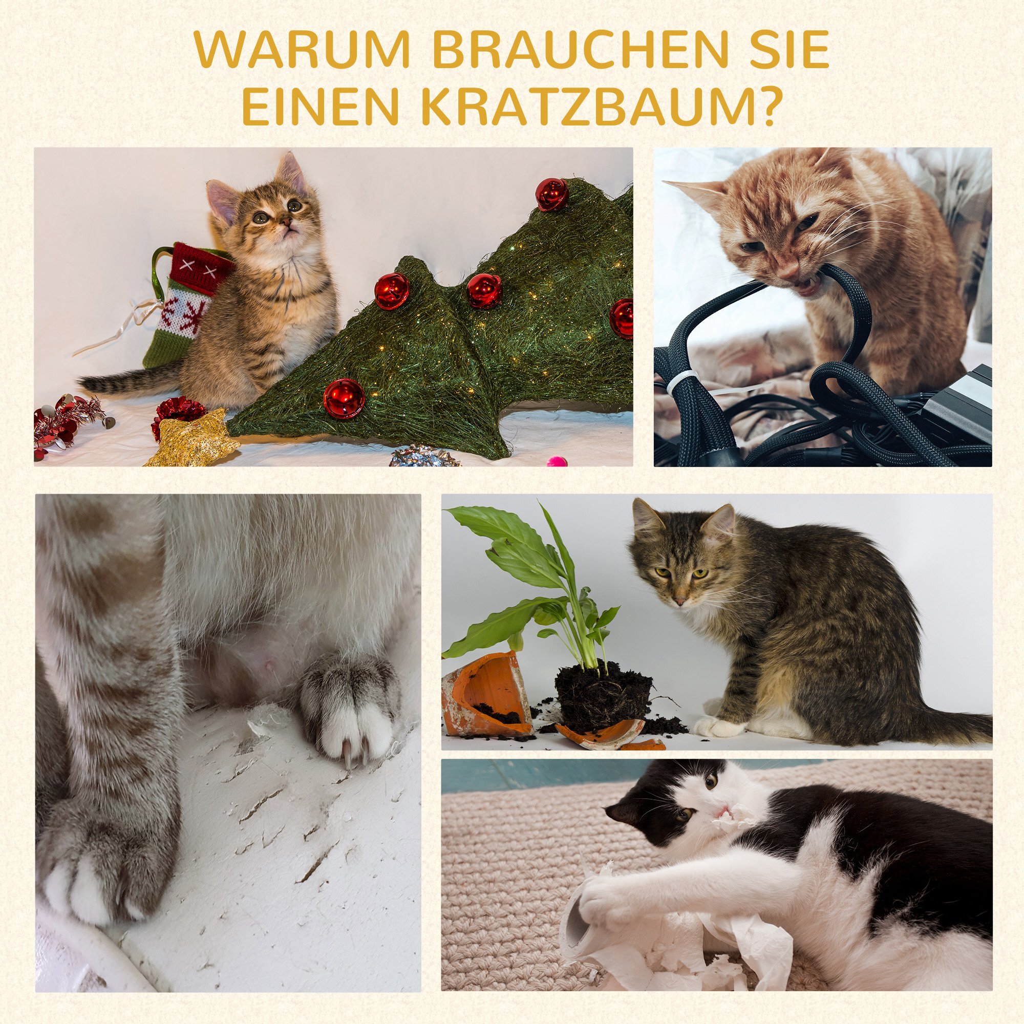 PawHut Kratzbaum mit Rattanhöhle braun, beige 60 x 40 x 109 cm (LxBxH)