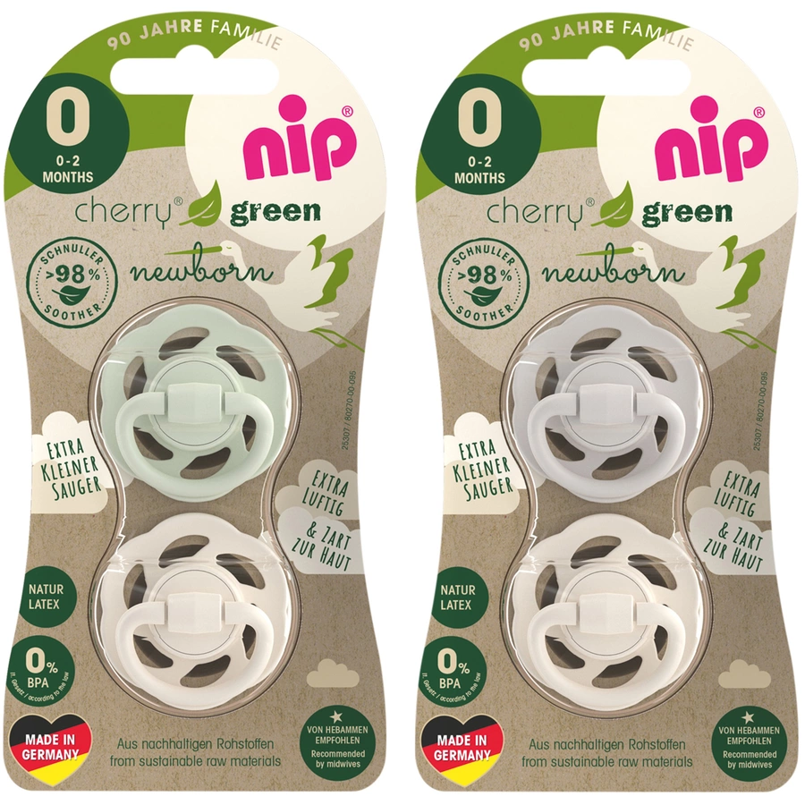 nip® Schnuller Cherry Green Newborn Boy, Latex, grünbraungraubraun