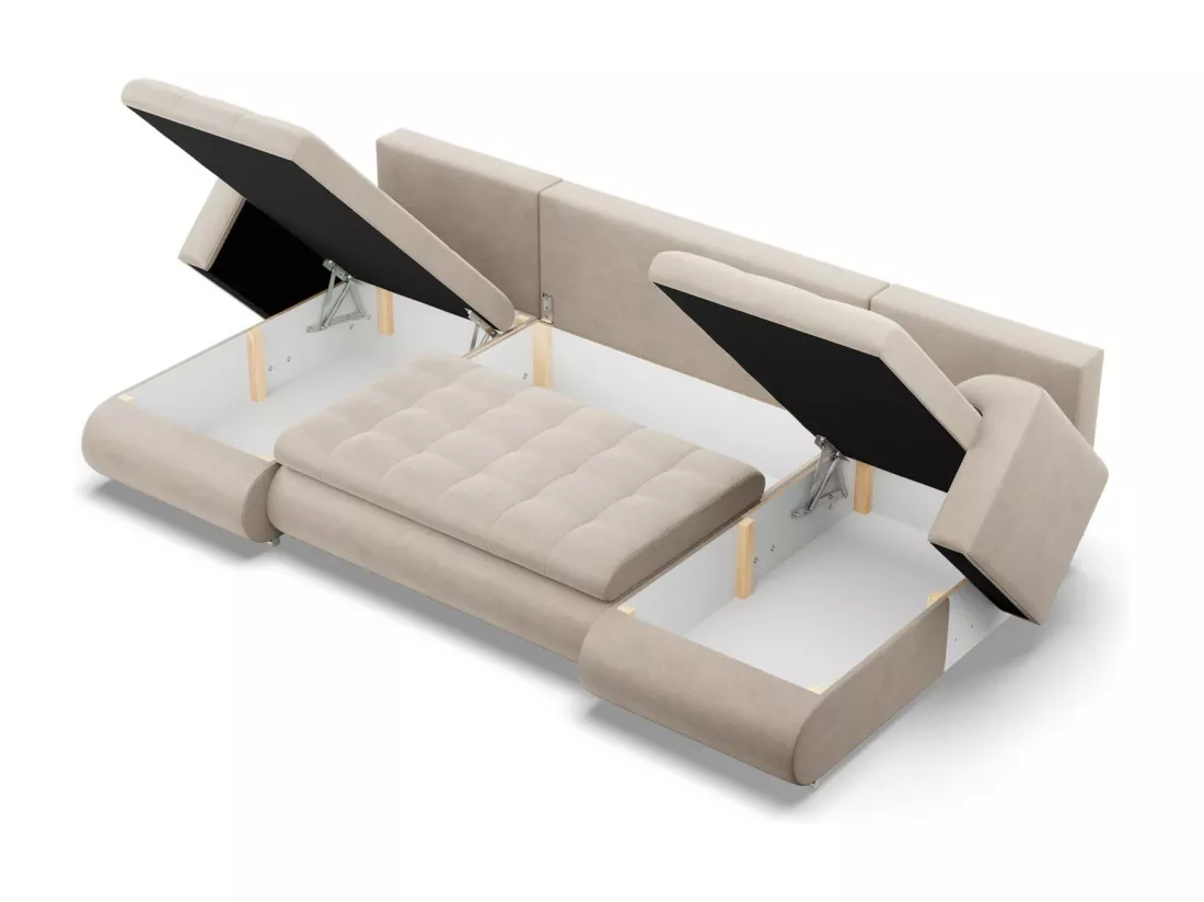 Canapé d'angle en U avec fonction sommeil, 2 méridiennes, Beige