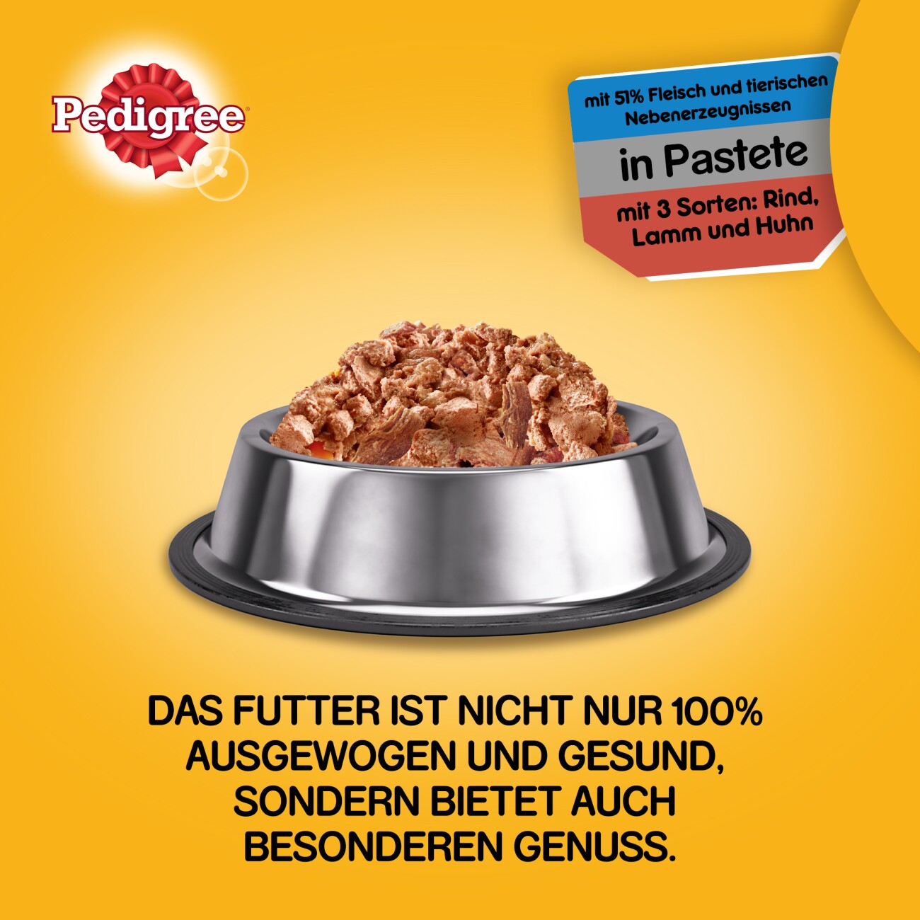 Pedigree Nassfutter Hund Adult, Classic 3 Sorten 12x800 g Rind, Lamm und Huhn