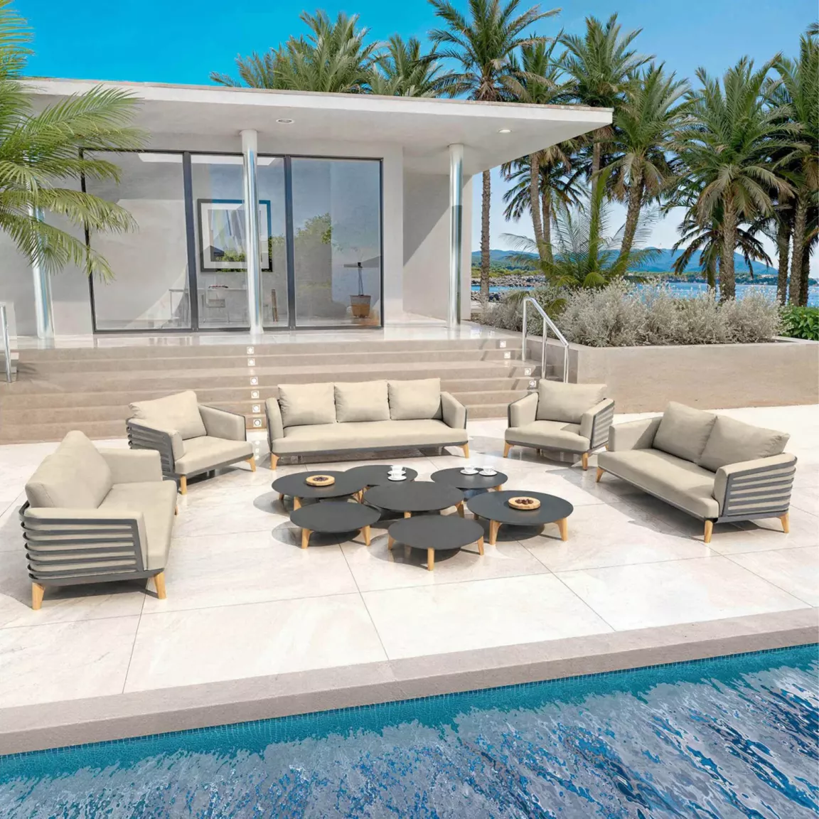 Salon de jardin aluminium 9 places 12 pcs Monte Carlo Gris anthracite et taupe