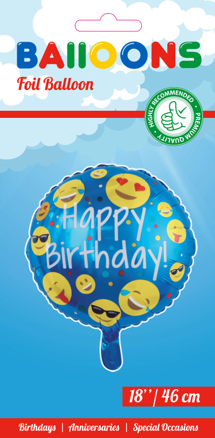 Helium Ballon Happy Birthday Emoji 45cm leeg