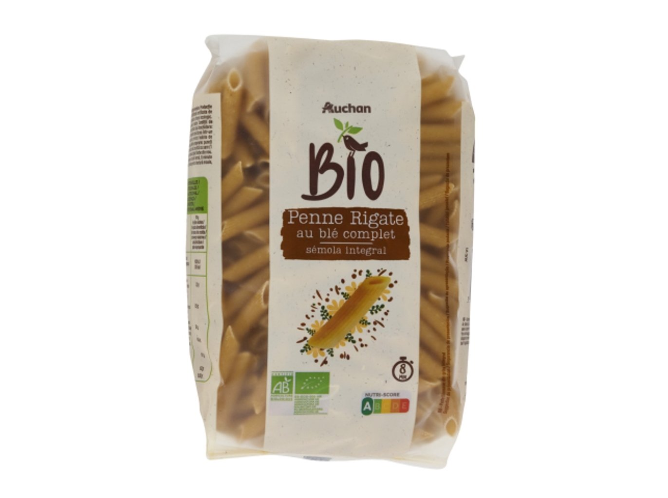 MASSA PENNE RIGATE AUCHAN BIO INTEGRAL 500 G