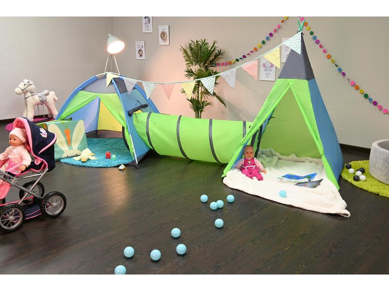Knorrtoys Spielzelt Zenovia Grün / Blau Set mit Tunnel und zwei Zelten