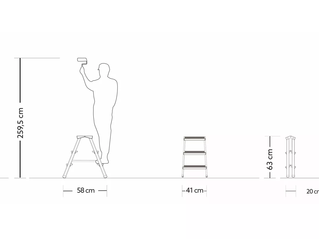 Tabouret échelle aluminium 3 marches 3x3 double montée 125 kg