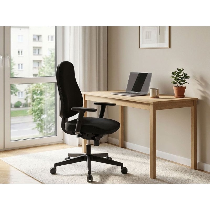 Chaise de bureau JUNE tissu - avec ou sans accoudoirs - Réglage profondeur d'assise - Mécanisme Synchrone - Pieds Noir