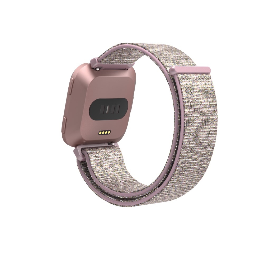 Fitbit Versa / Versa 2 / Versa Lite Nylon Klettverschluss Ersatz Armband - Rosa / Silber