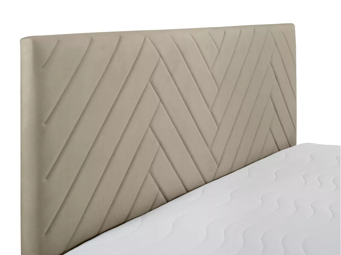 Ensemble complet literie déco tête de lit + sommiers coffre + matelas + surmatelas - 180 x 200 cm - Velours - Taupe - MAKANA de YSMÉE