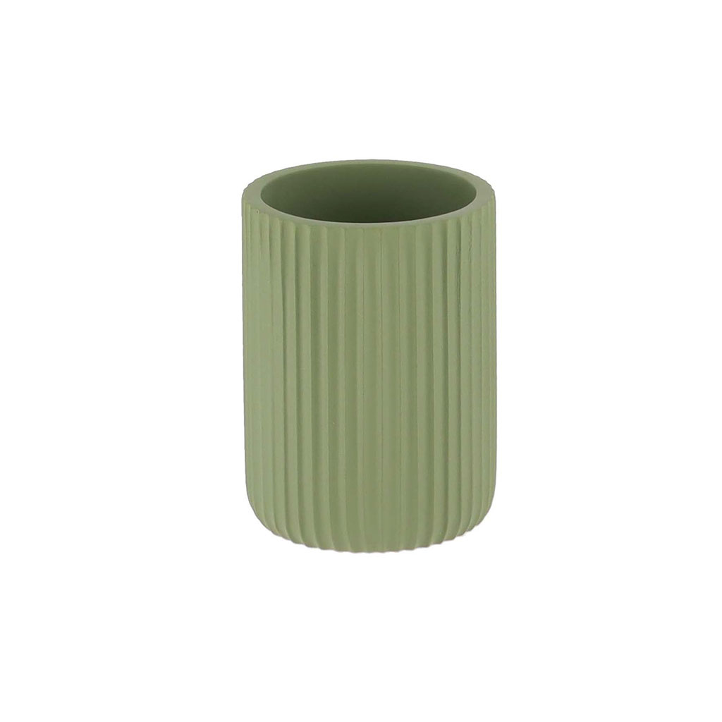 Gobelet salle de bain polyrésine strié kaki D 7x9.5cm