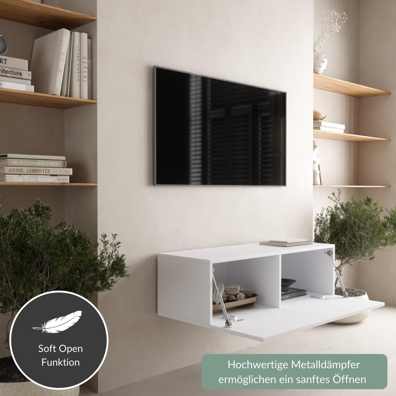 Planetmöbel West TV-Schrank, Fernsehtisch 100 cm lang, TV-Board hängend oder stehend, Fernsehschrank für Wohnzimmer, TV Möbel 37,8 x 100 x 30 cm, weiß