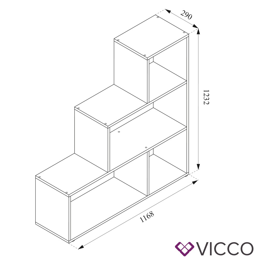 Vicco Treppenregal Asym Raumteiler Bücherregal Regal Wandregal 4 Fächer Weiß