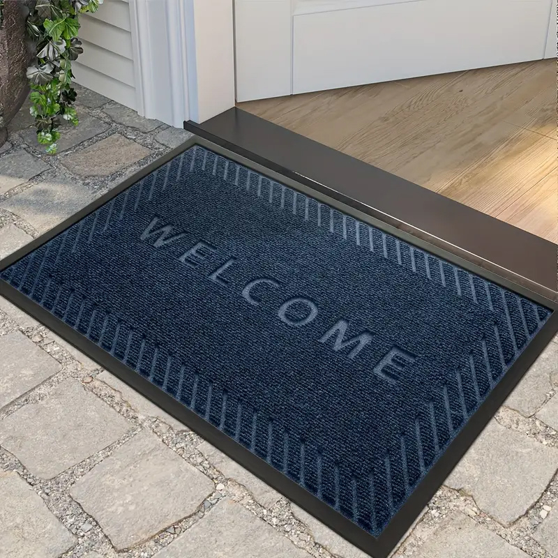 (90x60cm) Fussmatte Anti-Rutsch Türmatte Boden Teppich Welcome - Dunkelblau