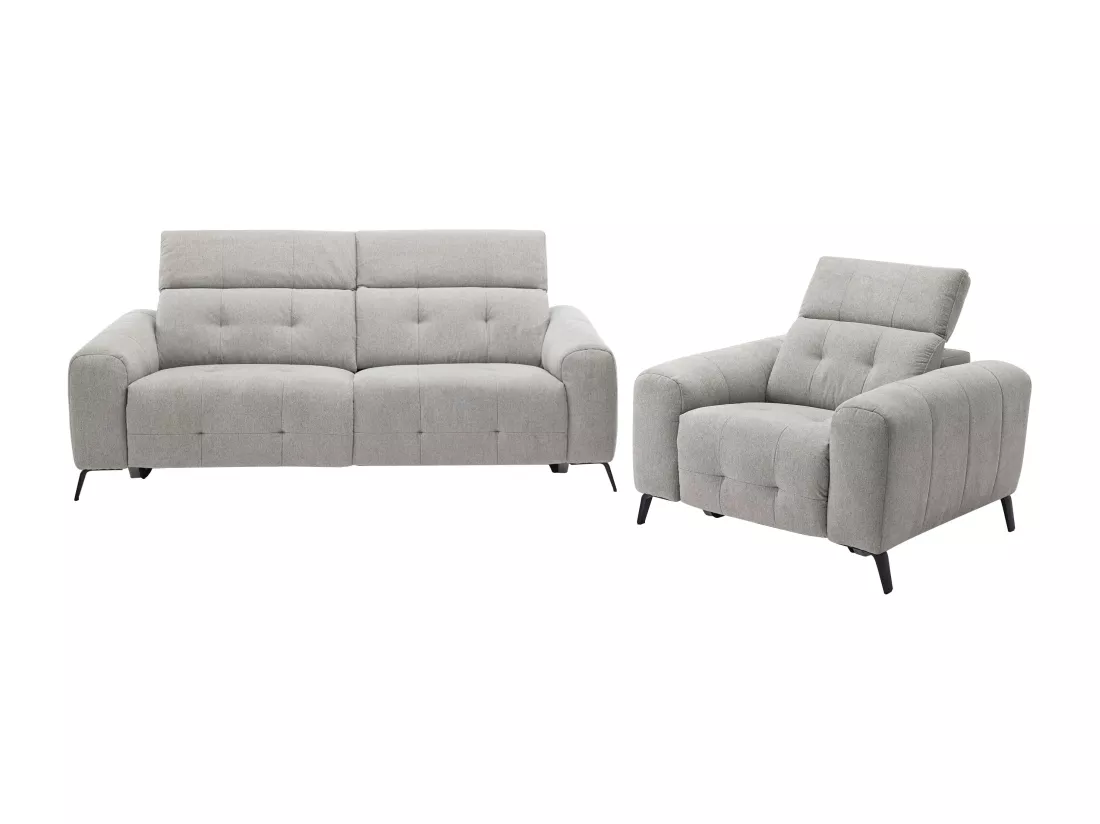 Canapé 3 places et fauteuil relax électrique en tissu gris CLODI