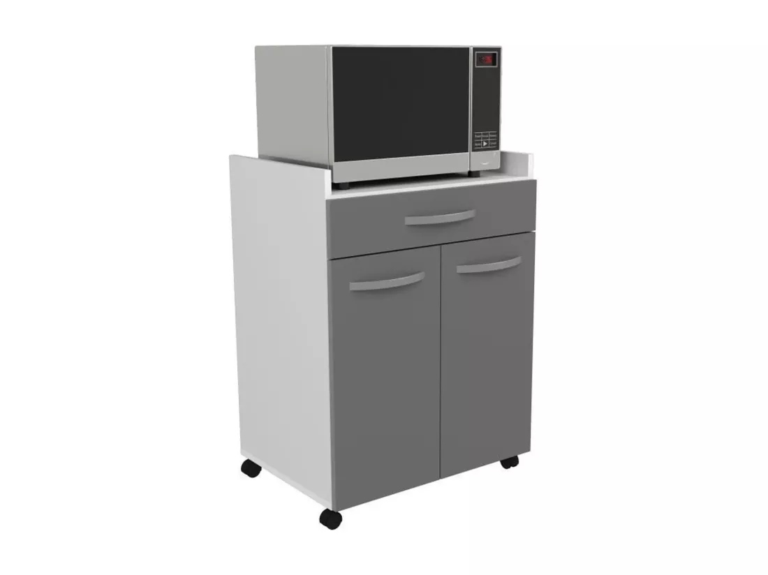Desserte de 60 cm - 1 Tiroir et 1 Porte - 60 x 44 x 81 cm - Coloris Gris brillant
