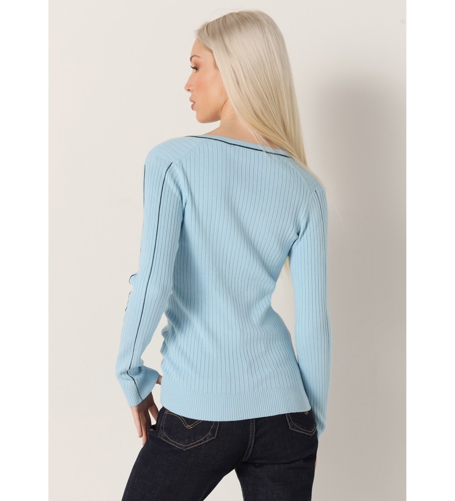 Victorio & Lucchino, Camisa de malha azul V&L com decote em V