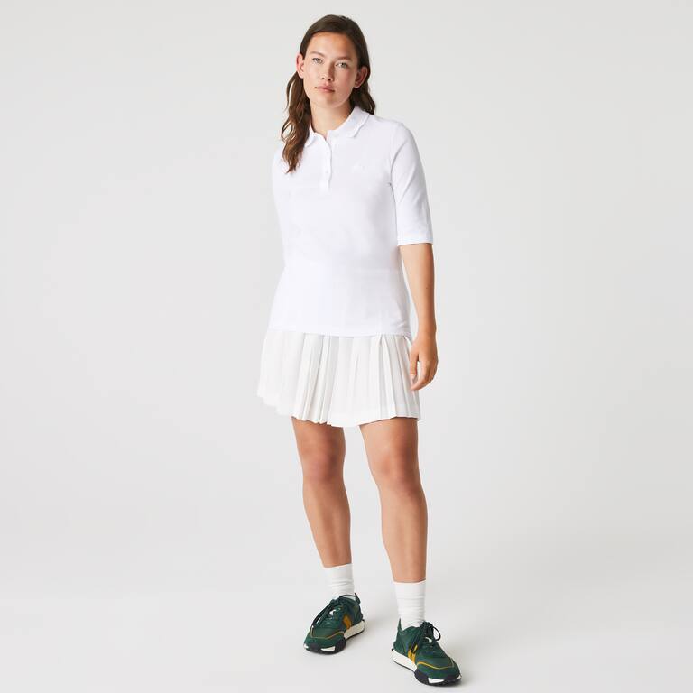 Polo Lacoste slim fit à manches trois-quarts en coton souple Manches Courtes - Blanc - Lacoste - Femme