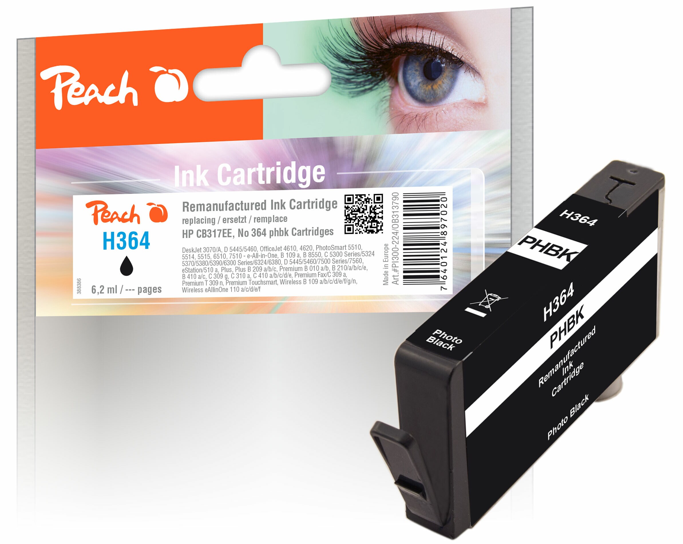 Peach HP 364 phbk Druckerpatrone bkph ersetzt HP No. 364 phbk, CB317EE für z.B. HP DeskJet D 5400, HP DeskJet D 5445, HP DeskJet D 5460 (wiederaufbereitet)