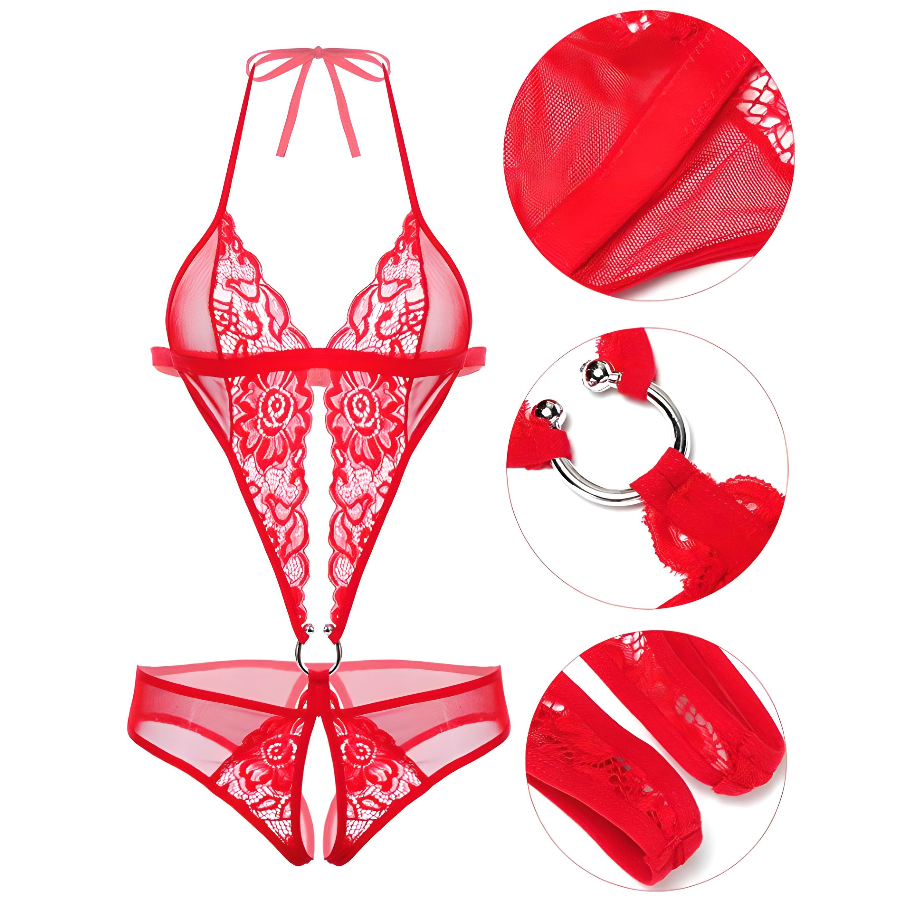 Body ouvert aus Spitze rot