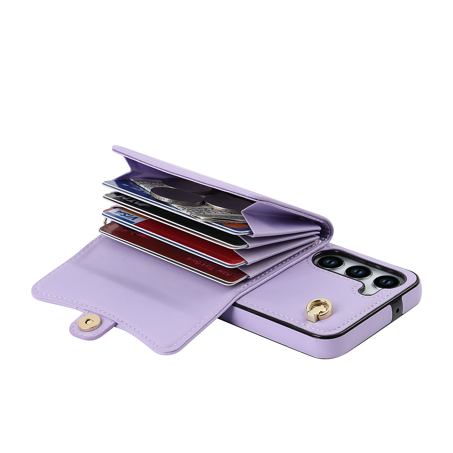Samsung Galaxy S25 Necklace Leder Schutz Hülle mit Kartenfach   Handykette (140cm) - Lila