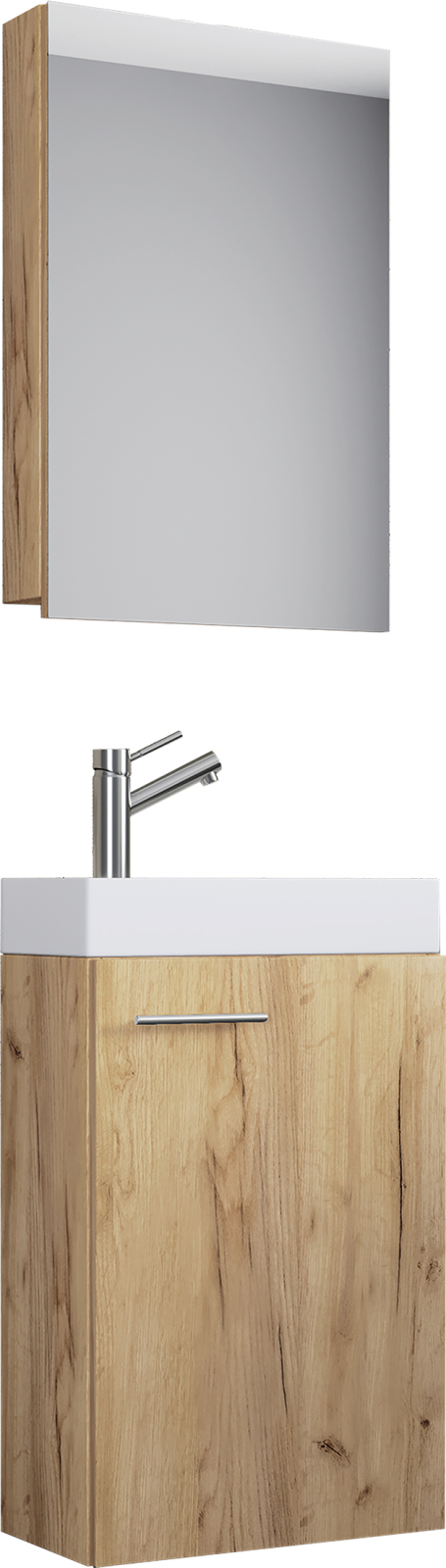 3-teiliges Badmöbel-Set SLITO - Honig Eiche- mit Spiegelschrank