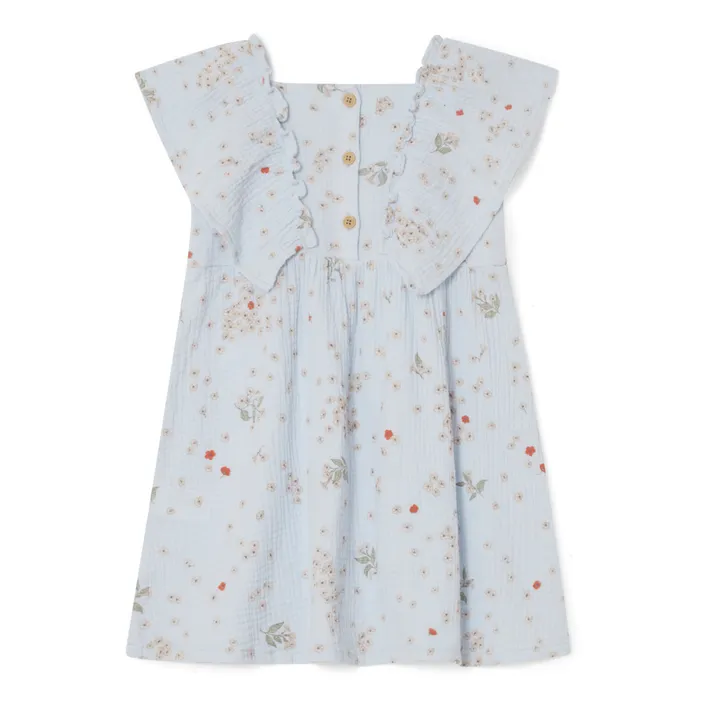garbo&friends Robe Fleurie Mousseline de Coton | Bleu ciel