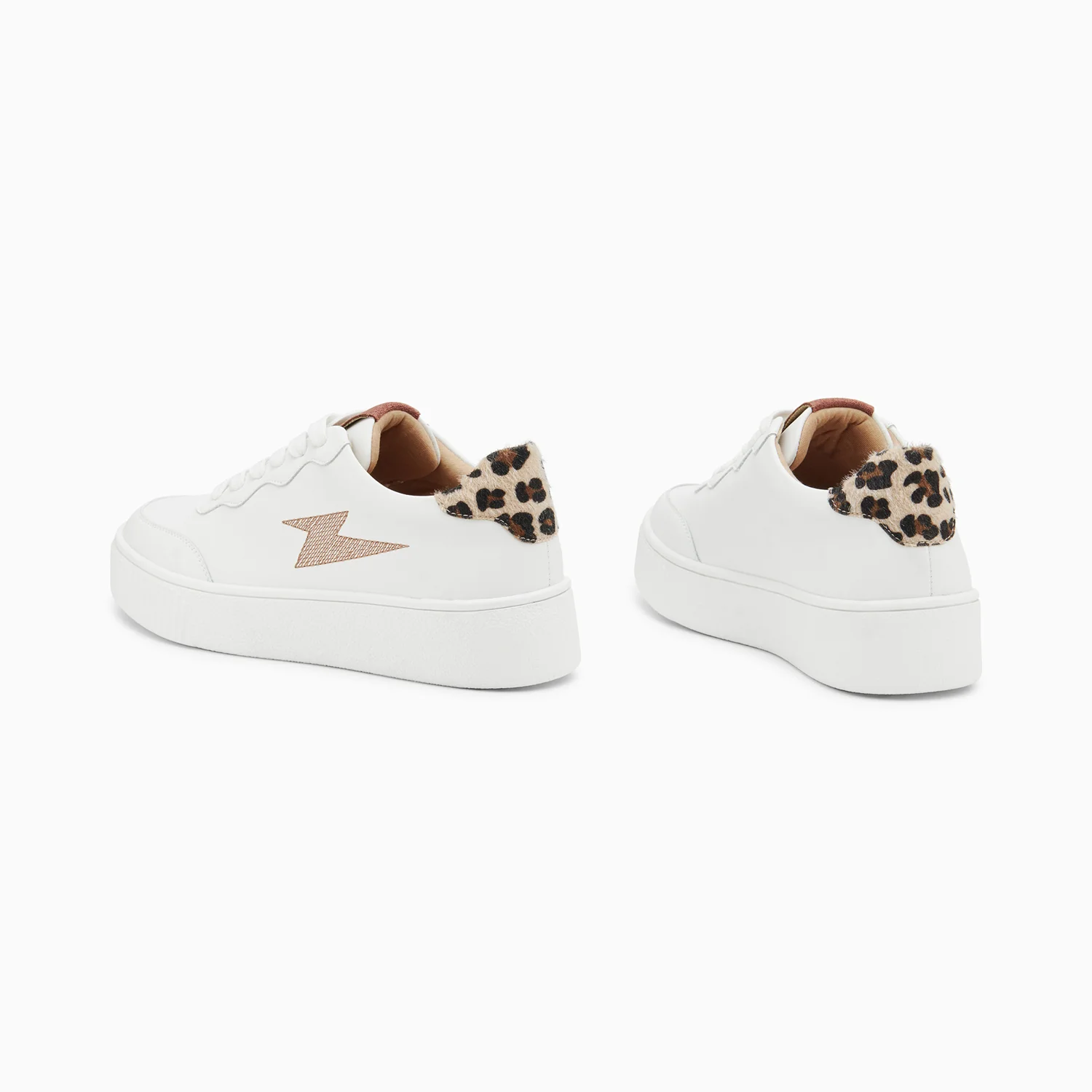 Sneakers-Baskets éclair Carolane blanc et léopard à lacets