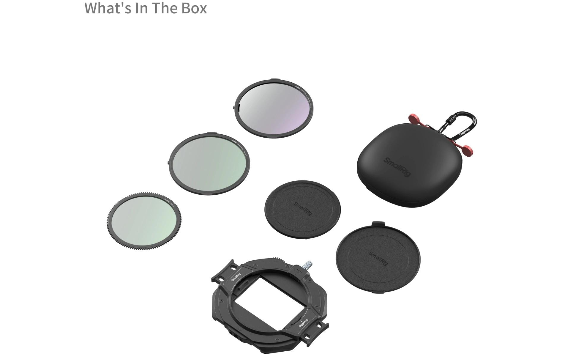 Filterset mit verstellbarer Klemme<br>Enthält CPL-, VND- und Black Diffusion 1/4-Filter für vielfältige Aufnahmeoptionen