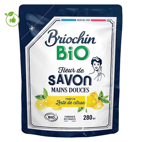 Savon mains liquide Briochin Bio zeste de citron, recharge 280 ml