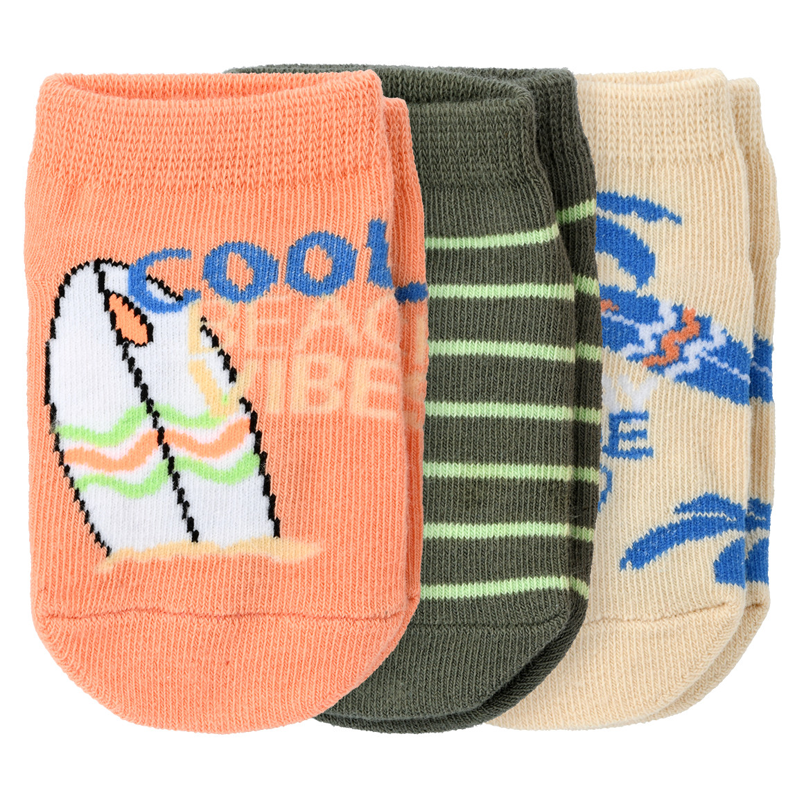 Famy 3 Paar Baby Sneaker-Socken im Set orange / dunkeloliv / creme