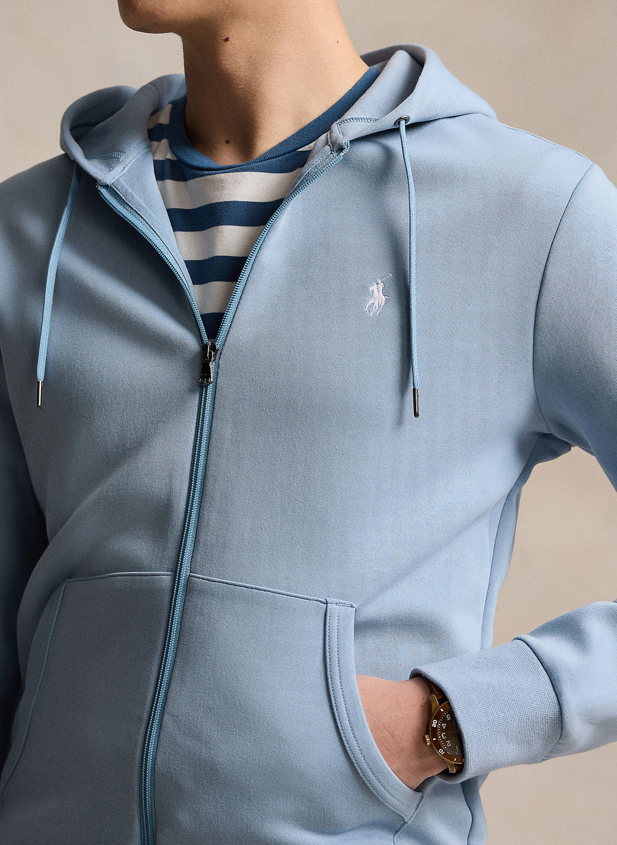 Sweat zippé à capuche en coton doux | Bleu