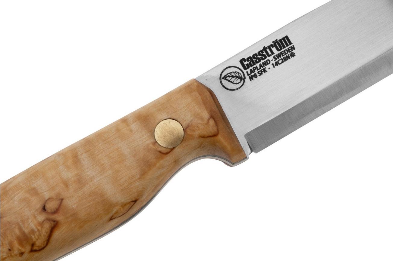 Casström No. 8 SFK 12828 Curly Birch met Firesteel, bushcraftmes