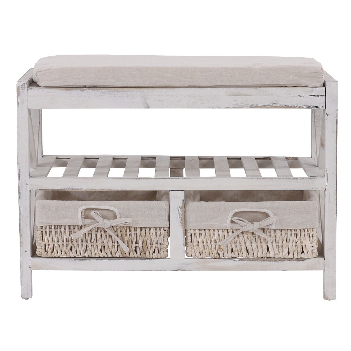 Schuhregal MCW-C48, Sitzbank Schuhablage, Shabby-Look Vintage 45x65x34cm ~ weiß