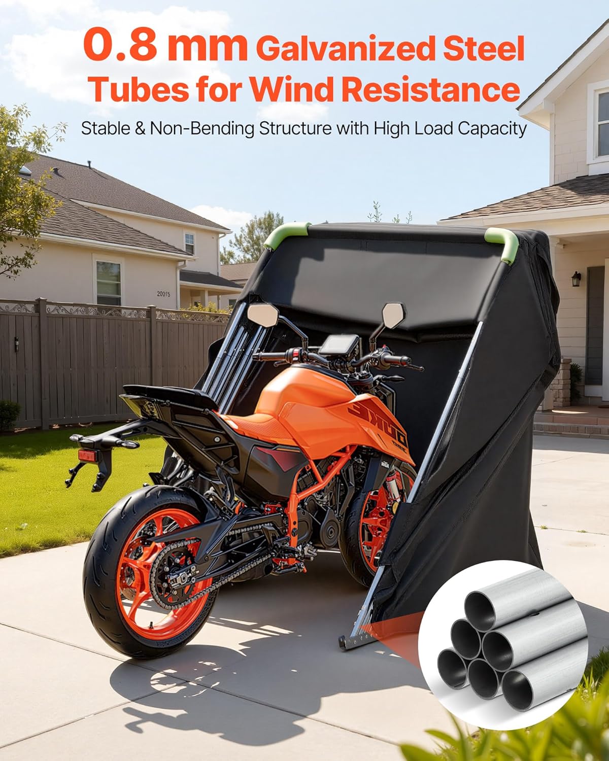 VEVOR Motorrad Zeltgarage, Motorrad Abdeckplane 2790x1095x1600 mm, Motorradgarage mit Sicherheitsschloss, 600D Oxford-Klappzelt, Allwetter-Motorradabdeckung mit Belüftungsfenstern, Schwarz