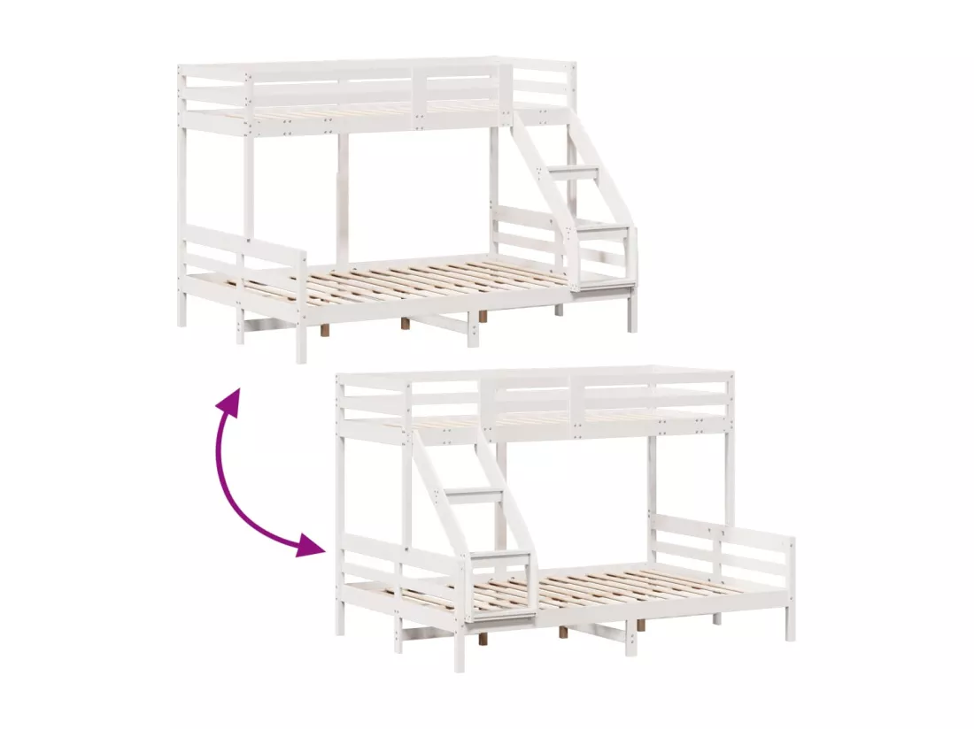 Lit superposé 90x200/140x200 cm blanc bois de pin massif