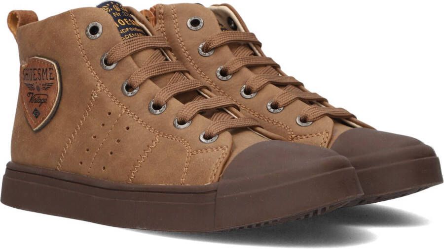 Shoesme Cognac Veterboot Met Patch Veterschoen Kind Jongens Brown Microleer