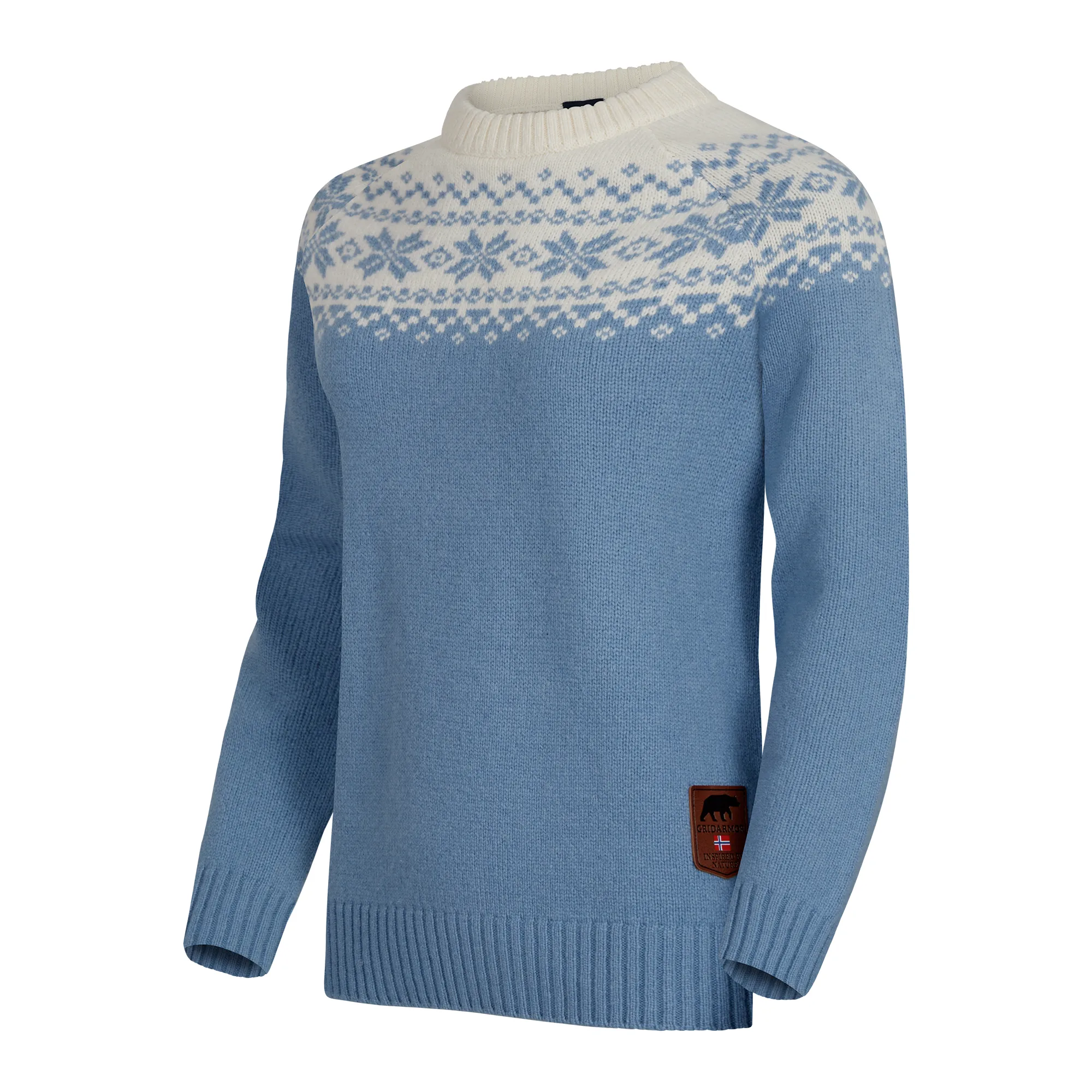 Gridarmor Women’s Snøkrystall Round Neck Ullgenser Light Blue/White