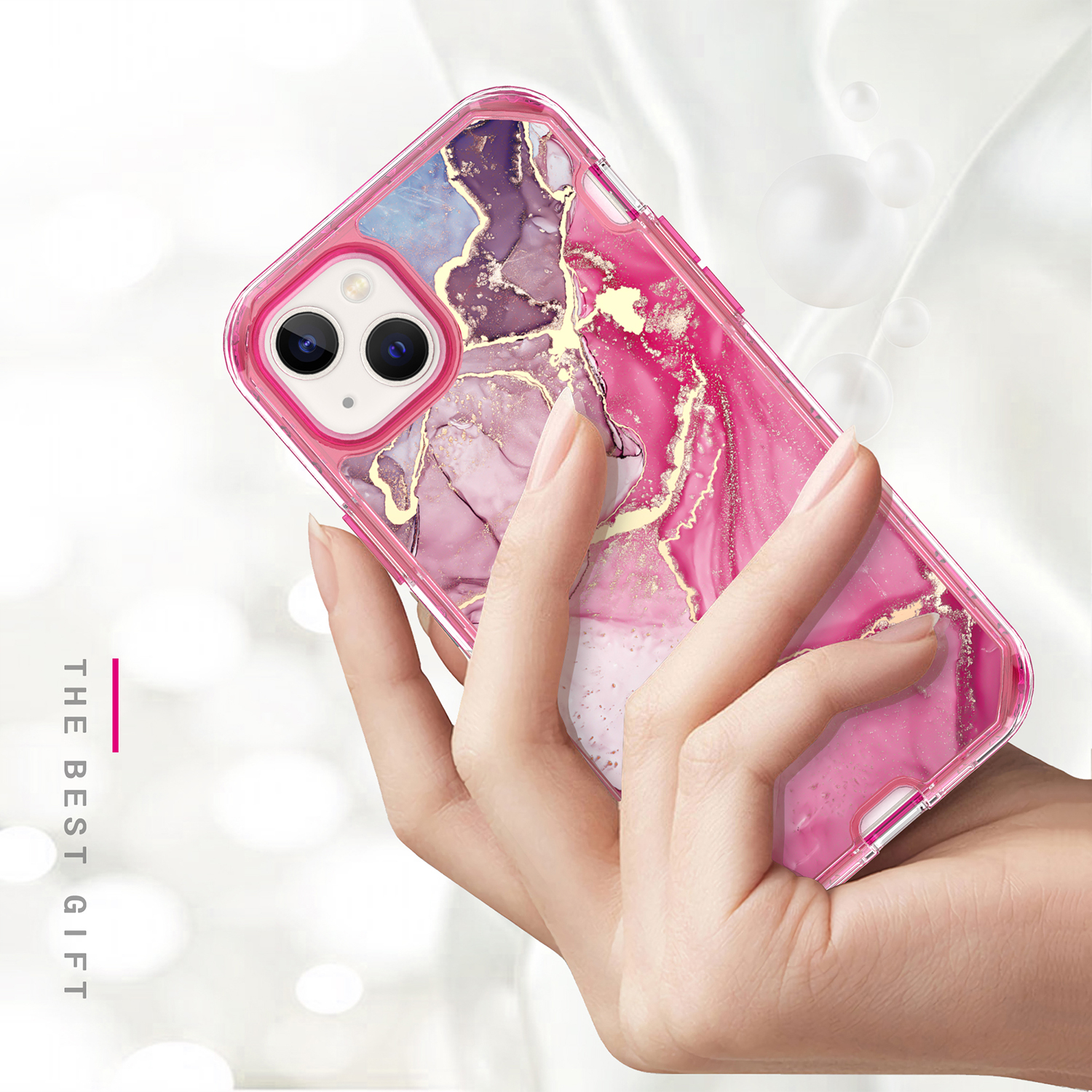 iPhone 15 Hybrid Hülle TPU Bumper mit Acryl Rückseite im Marble Marmor Design - Style 4
