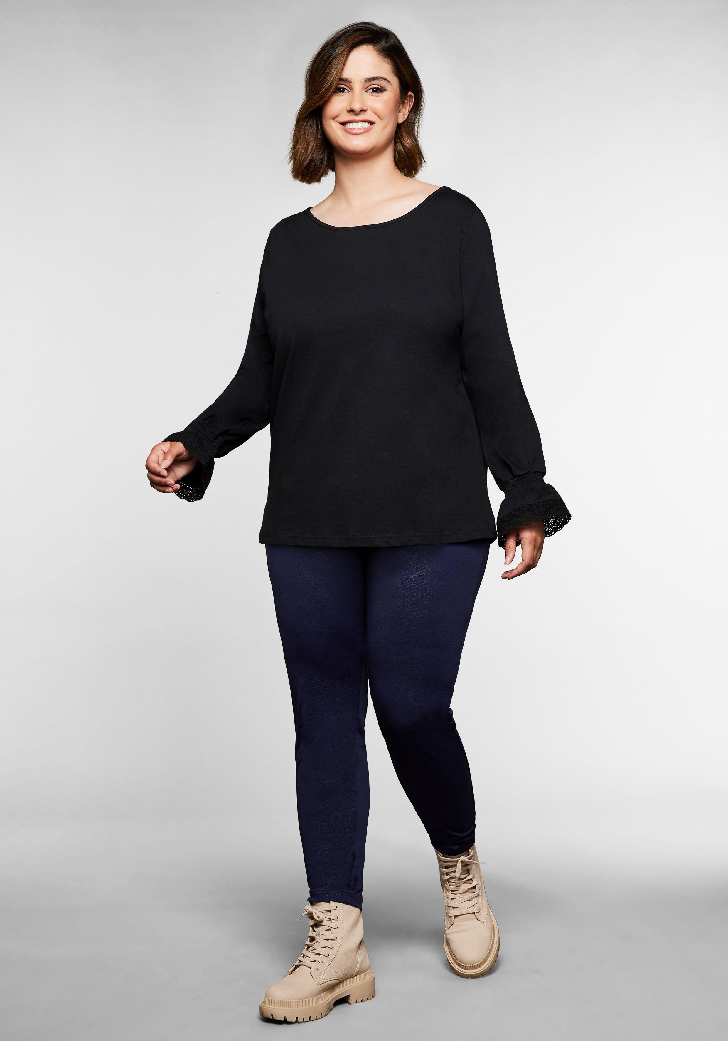 Langarmshirt mit Spitze am Ärmelsaum