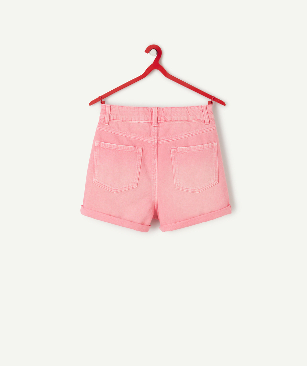 short fille en denim rose fushia