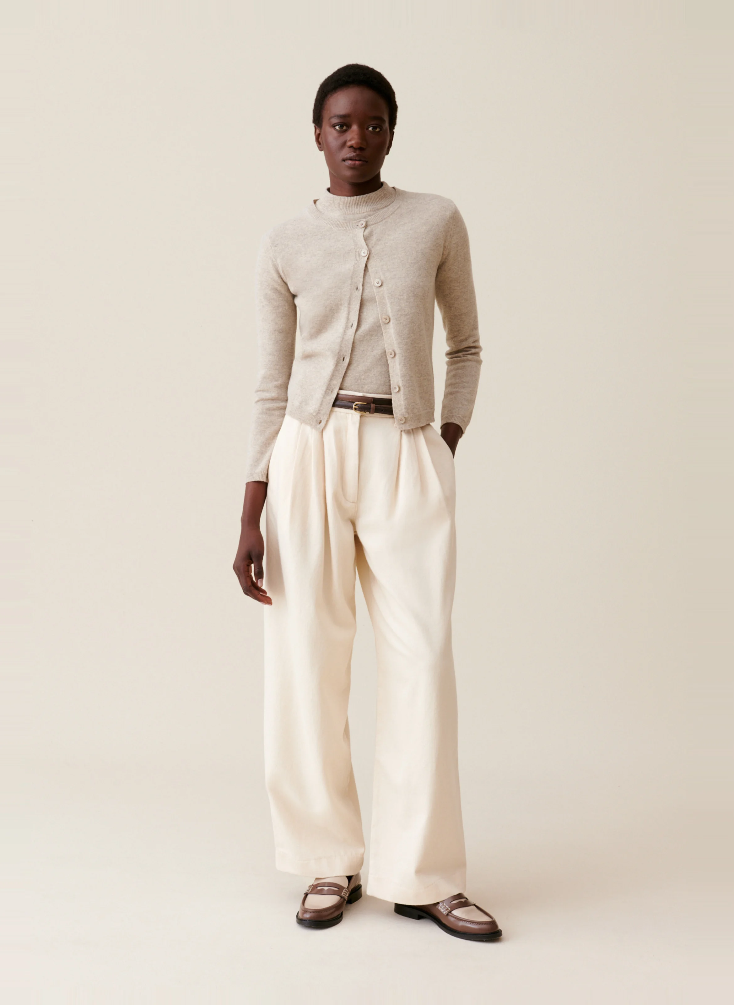 Jean large en coton | Beige