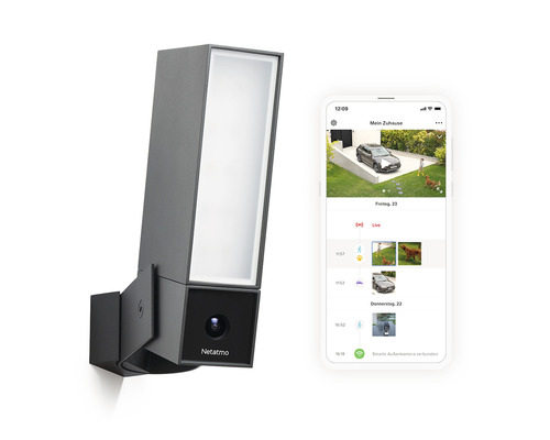Netatmo Buitencamera met Geïntegreerde Schijnwerper, Wi-Fi, Nachtzicht, Bewegingsdetectie, Inclusief MicroSD-kaart, Geen Abonnement Vereist - Compatibel met SMART HOME van hornbach