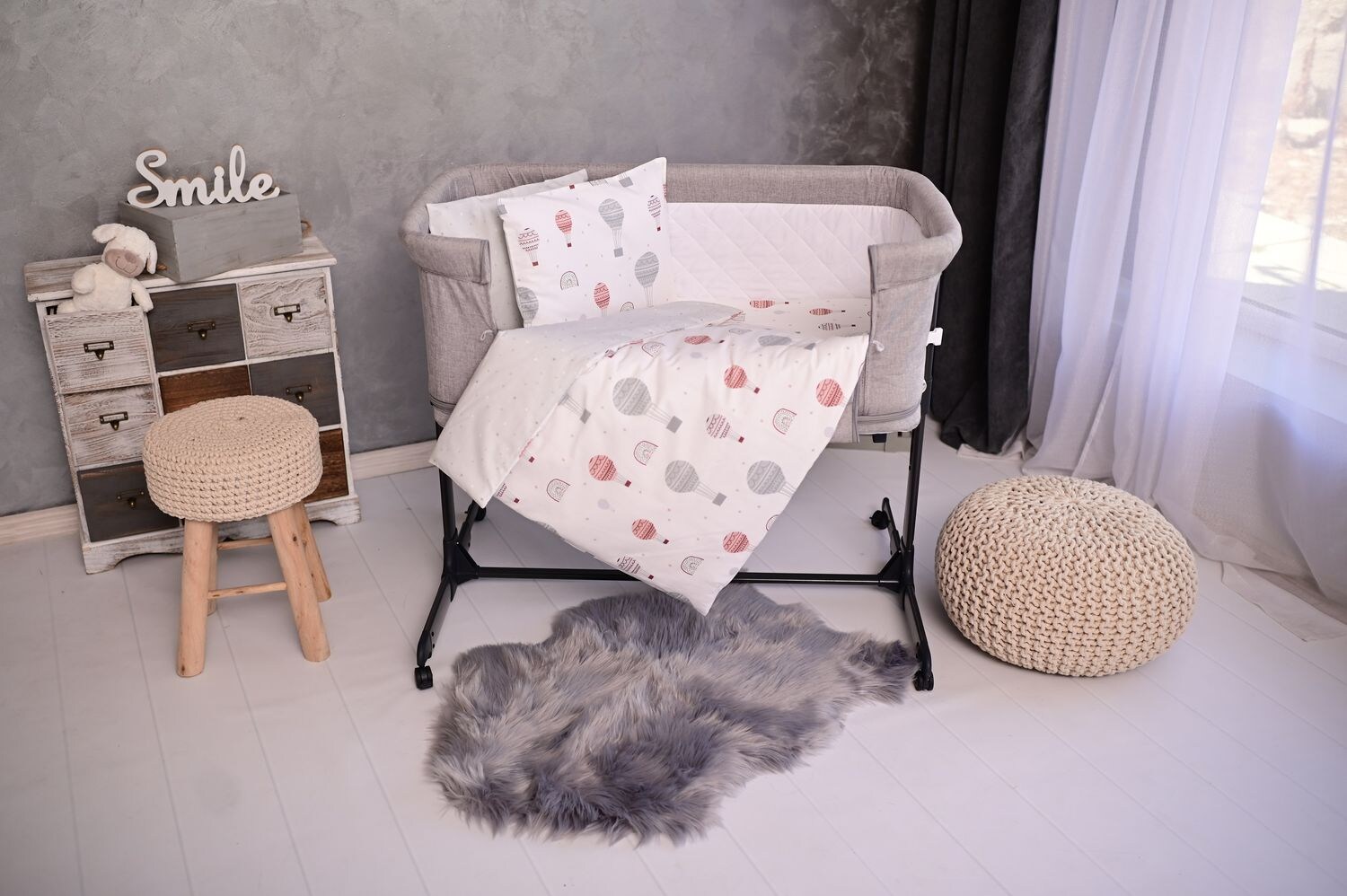 Lorelli Babybettwäsche-Set Eva 5-tlg Decke 75 x 75 cm, Kissen 29 x 42 cm, Bezüge hellgrau