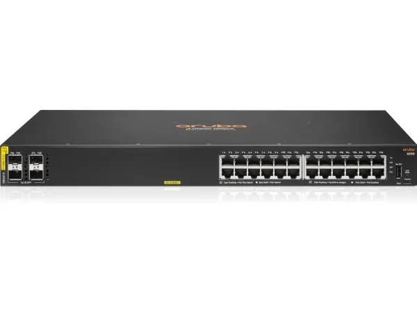 HPE Aruba 6000 24G Class4 PoE 4SFP 370W Switch - Switch - Administreret - 24 x 10/100/1000 (PoE )   4 x Gigabit SFP - side til side-luftstrøm - monterbar på stativ - PoE (370 W)