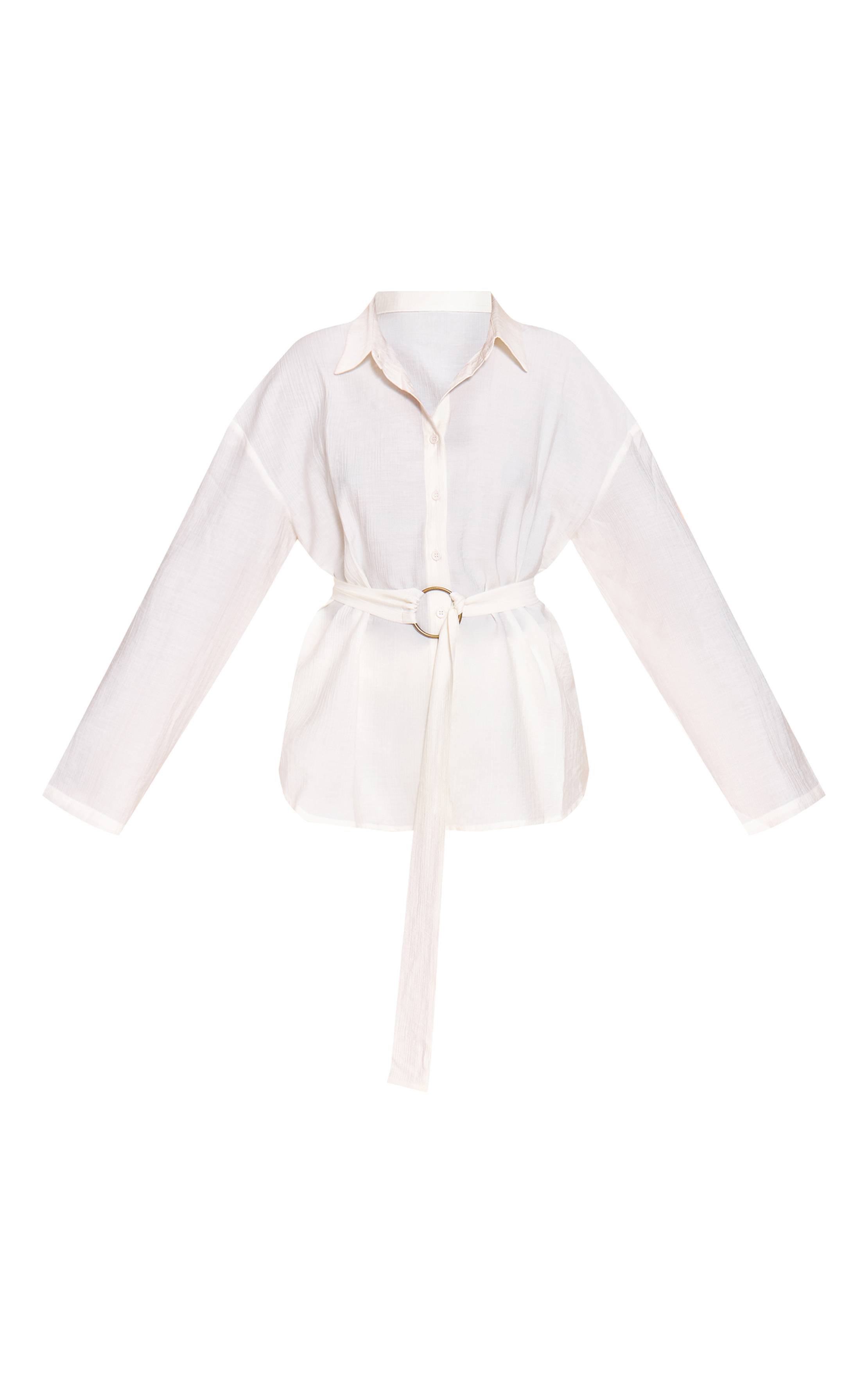 Crème Chemise Texturée Cintrée À La Taille Par Ceinture