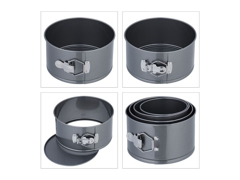 relaxdays Springform 12 cm/14 cm/16 cm/18 cm, Anthrazit Runde Kuchenbackformen