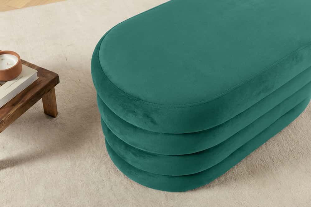 Extravagante Polsterbank VOGUE 85cm grün Samt Sitzbank mit Stauraum