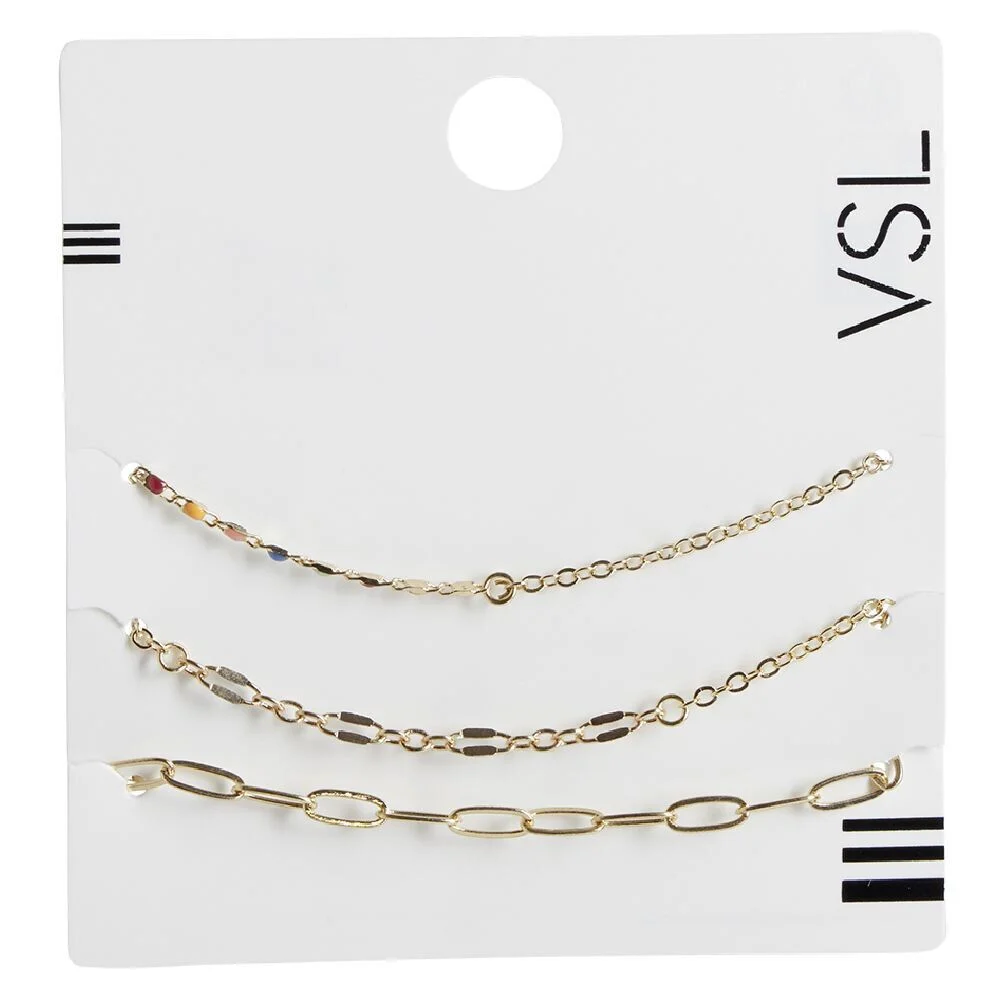 Lot de 3 bracelets chaîne style bohème doré et touche de couleur