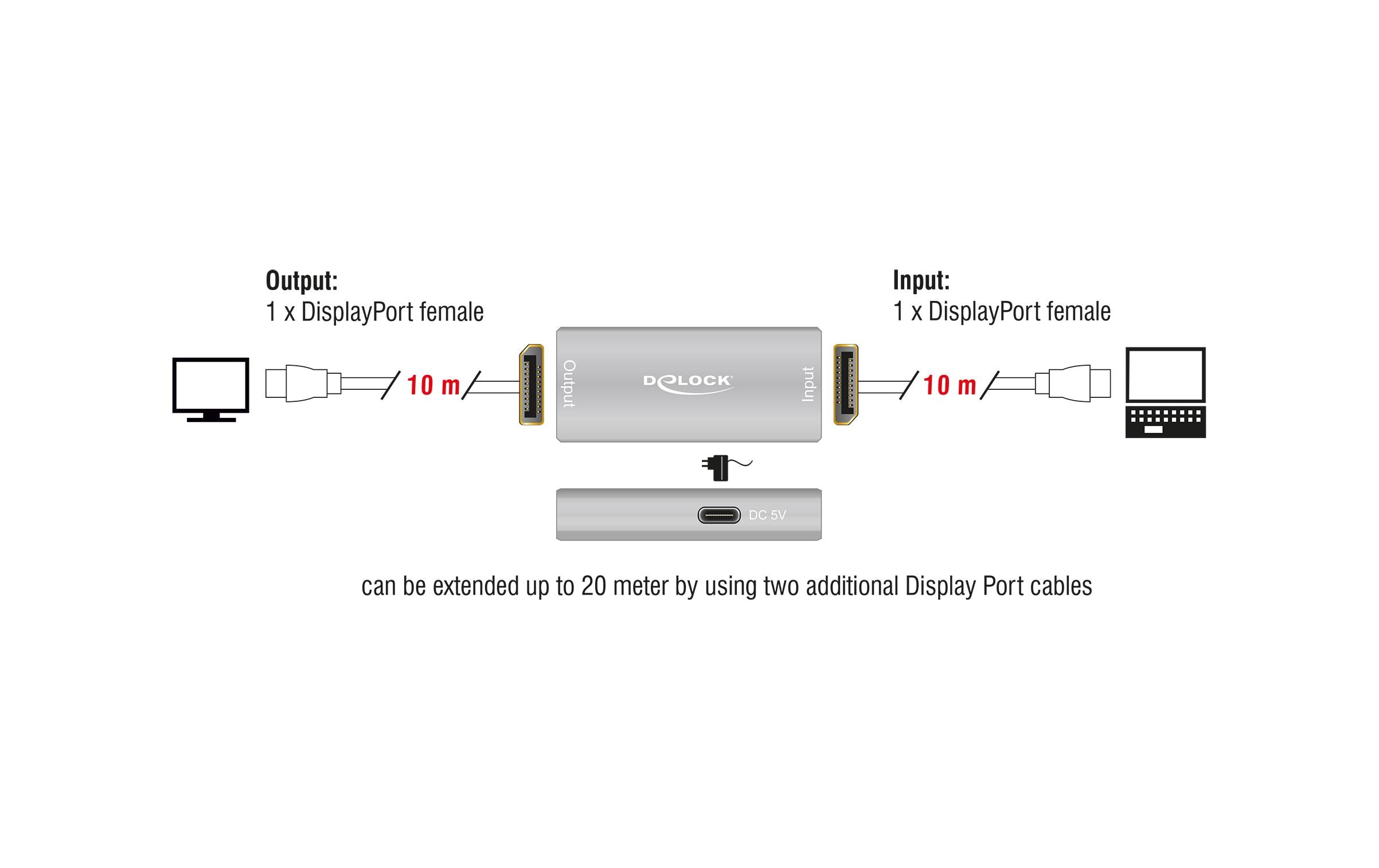 Repeater DisplayPort 8K 30 HzDelock DisplayPort 1.4 Repeater 8K 30 Hz 20 m