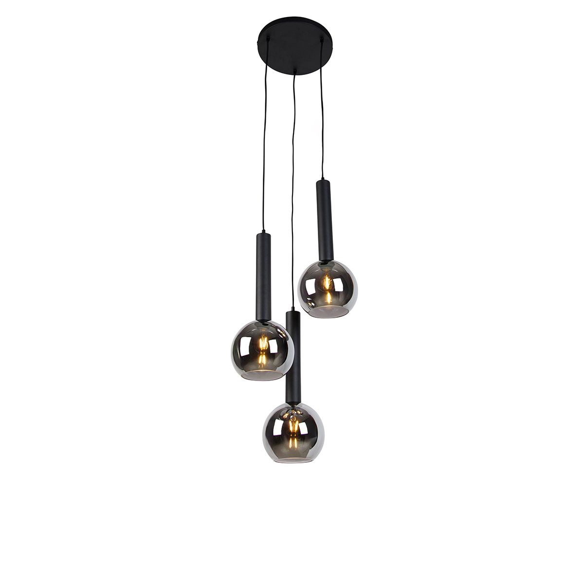 Moderne hanglamp zwart met smoke glas 3-lichts - Clayton